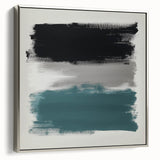 Large Abstract Wall Art – Teal, Gray & Black Modern Brush Design