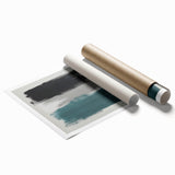 Large Abstract Wall Art – Teal, Gray & Black Modern Brush Design