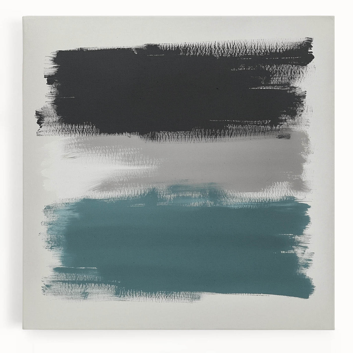 Large Abstract Wall Art – Teal, Gray & Black Modern Brush Design