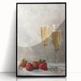 Large abstract wall art in vibrant orange and blue tones, acrylic print, mid-century modernist style.