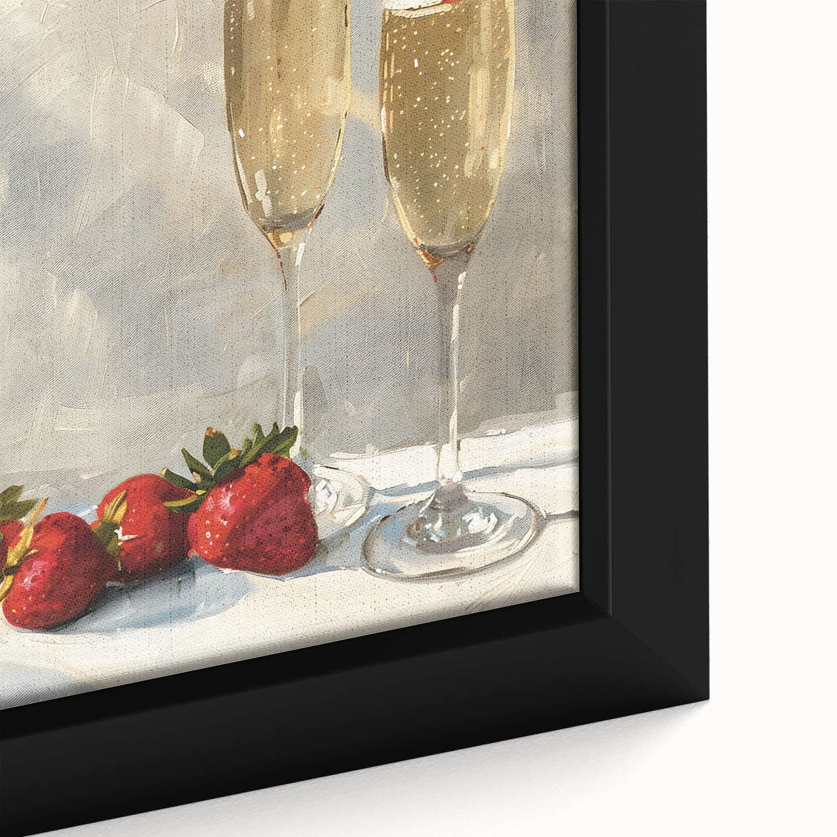 Extra large black wall art featuring colorful, textured food and drinks imagery on a framed canvas.