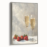 Landscape art painting of colorful food and drinks on a black background, framed canvas, ideal for kitchen decor.