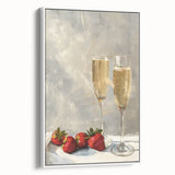 Vintage poster art of colorful food and drinks on a large framed canvas, ideal for living room decor.