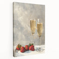 Large stretched canvas featuring a colorful illustration of various fruits and beverages, ideal for kitchen wall decor.