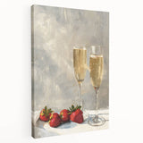 Large stretched canvas featuring a colorful illustration of various fruits and beverages, ideal for kitchen wall decor.