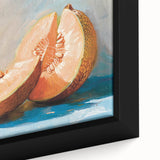 Extra large black wall art featuring a close-up of colorful, textured fruits on a framed canvas, ideal for living room decor.