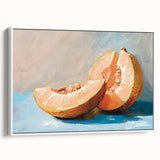 Vintage poster art of colorful fruits on extra large framed canvas, ideal for living room decor.