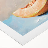 Art deco poster featuring an assortment of fruits in vibrant colors on rolled canvas, ideal for dining room wall art.