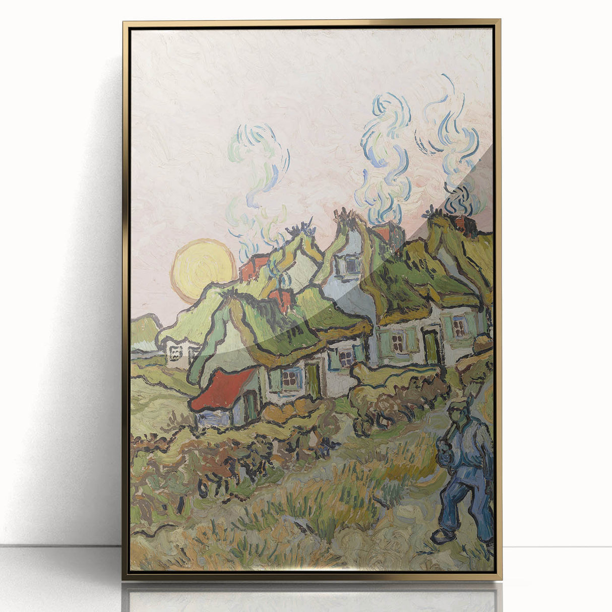 Impressionist Village Wall Art - Van Gogh's Vibrant Houses and Figure Print