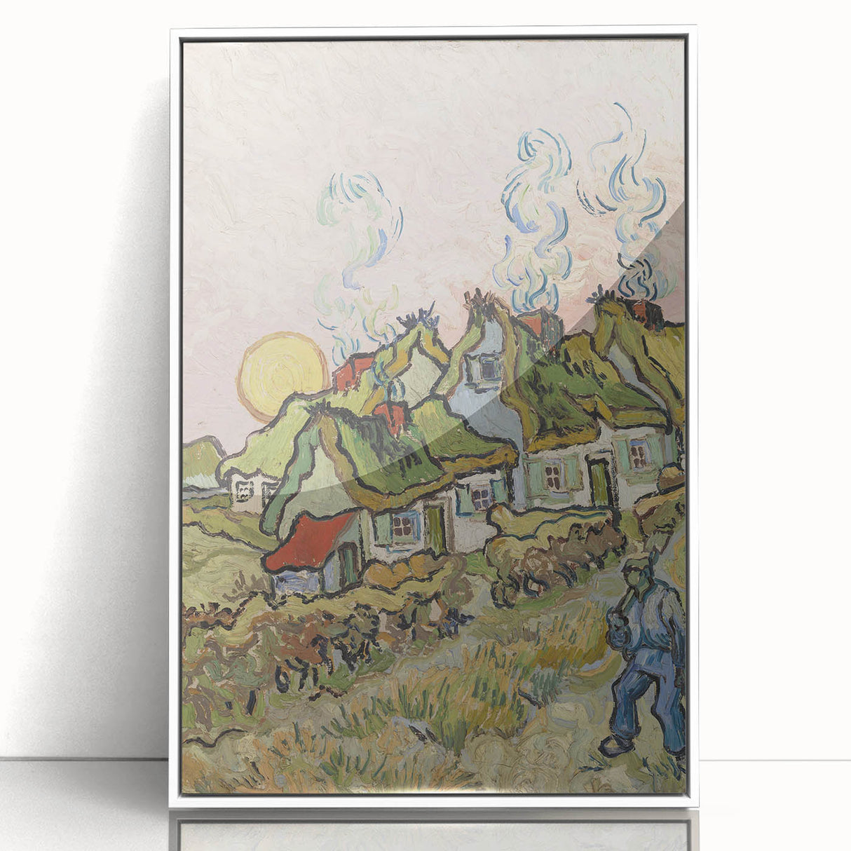 Impressionist Village Wall Art - Van Gogh's Vibrant Houses and Figure Print