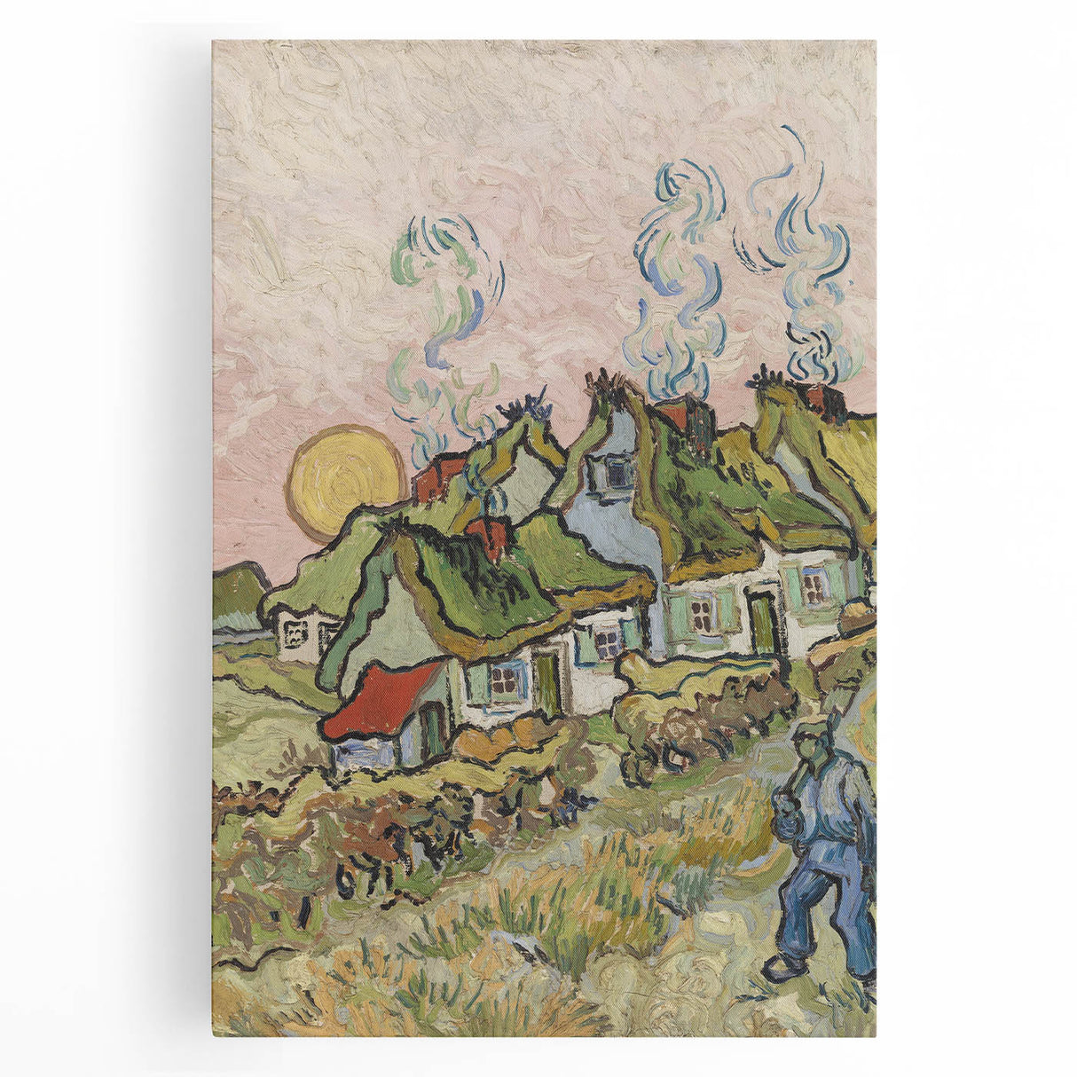 Impressionist Village Wall Art - Van Gogh's Vibrant Houses and Figure Print