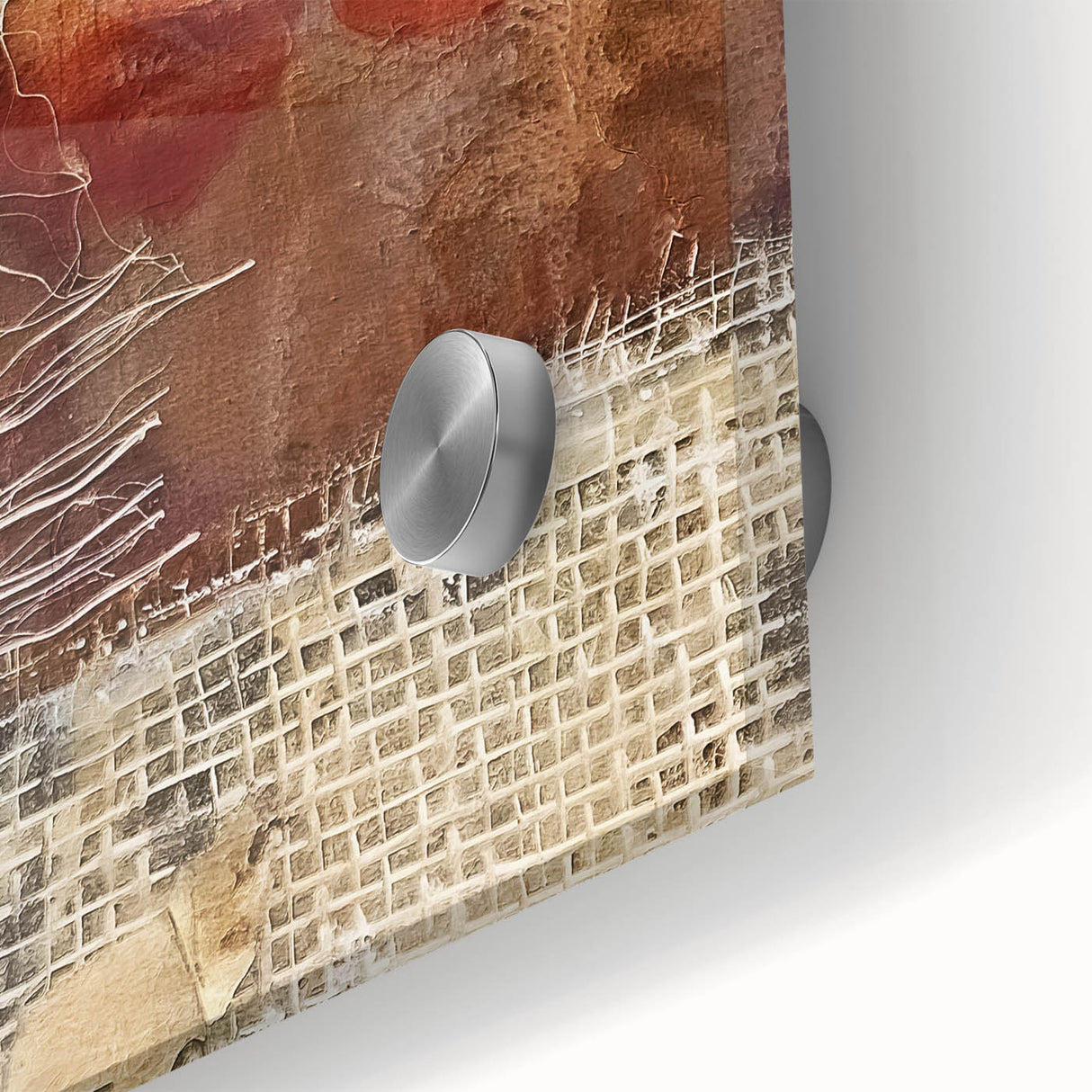 Large abstract wall art on acrylic glass, featuring swirling autumn hues, ideal for bedroom or dining room decor.