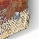 Large abstract wall art on acrylic glass, featuring swirling autumn hues, ideal for bedroom or dining room decor.