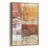 Framed canvas featuring a vintage-style landscape painting with fall scenery in muted gold and black tones.