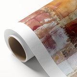 Art Deco poster of autumn landscape in warm orange and brown tones on rolled canvas, ideal for nursery wall art.