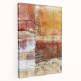 Large abstract depiction of autumn trees on stretched canvas, using warm orange and red tones, suitable for kitchen wall art.