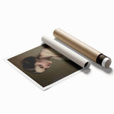 Abstract figurative art print on rolled canvas showcasing vibrant colors and dynamic shapes, ideal for modern home decor, packaged securely in a protective tube.