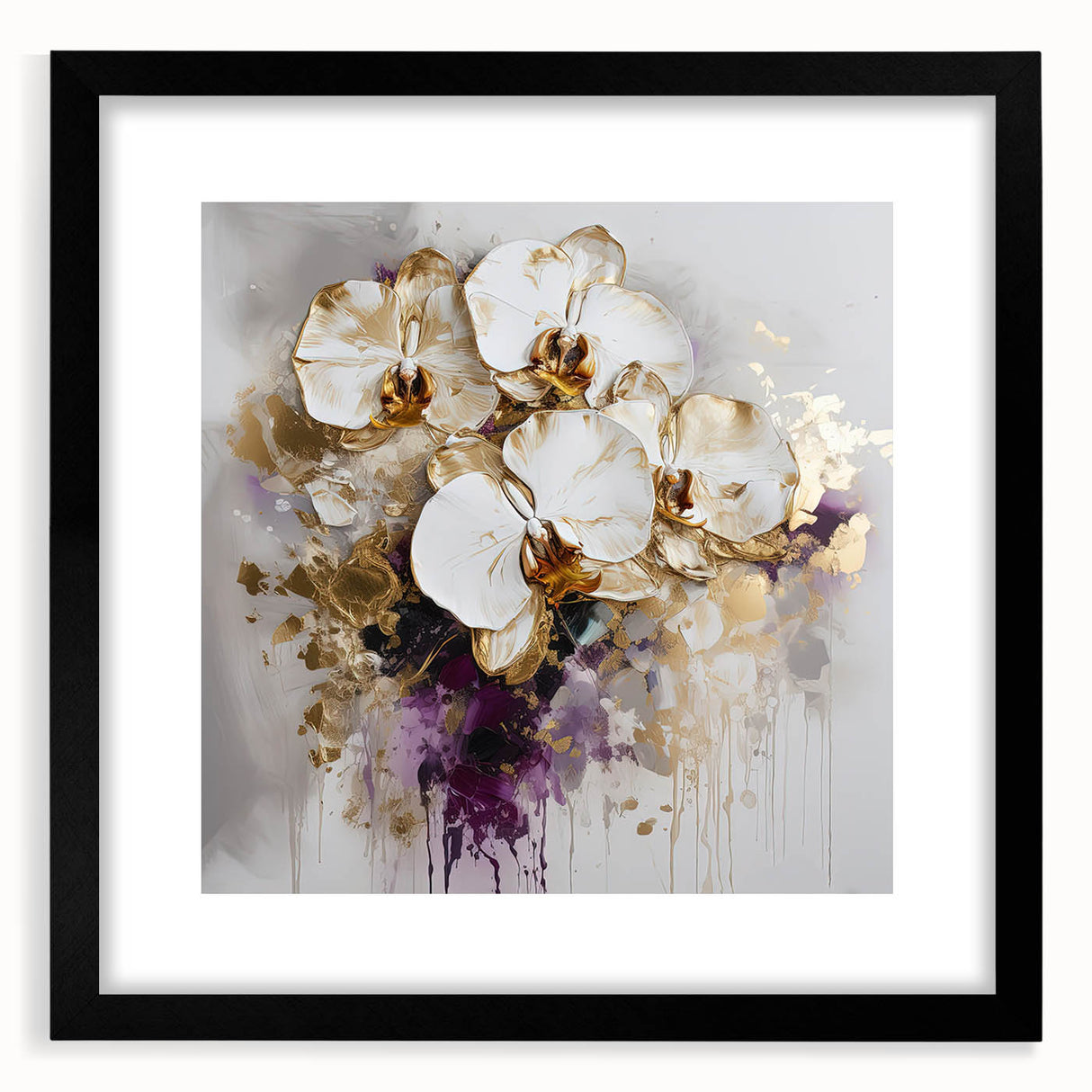 Abstract floral wall art framed in black, showcasing vibrant colors and intricate designs, perfect for modern decor and enhancing interior spaces.