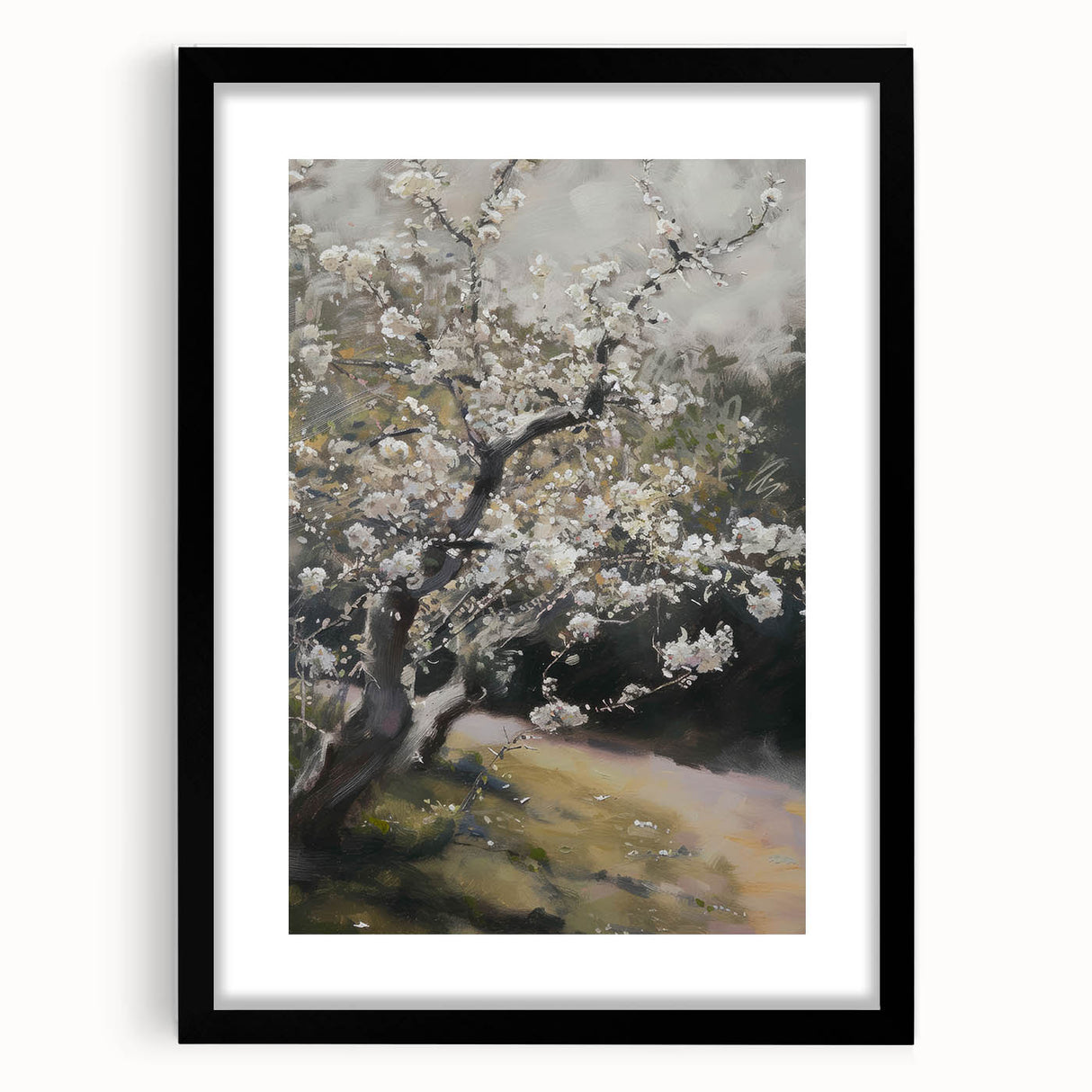 Abstract floral frame with mat, showcasing vibrant colors in a black front view, perfect for modern decor. Ideal for enhancing any living space.