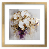 Abstract floral frame art with a gold mat, showcasing vibrant colors and intricate patterns, perfect for modern home decor or gallery display.
