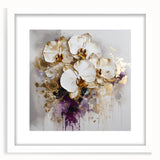 Abstract floral frame artwork with a white mat, showcasing vibrant colors and intricate designs, ideal for modern home decor and artistic displays.