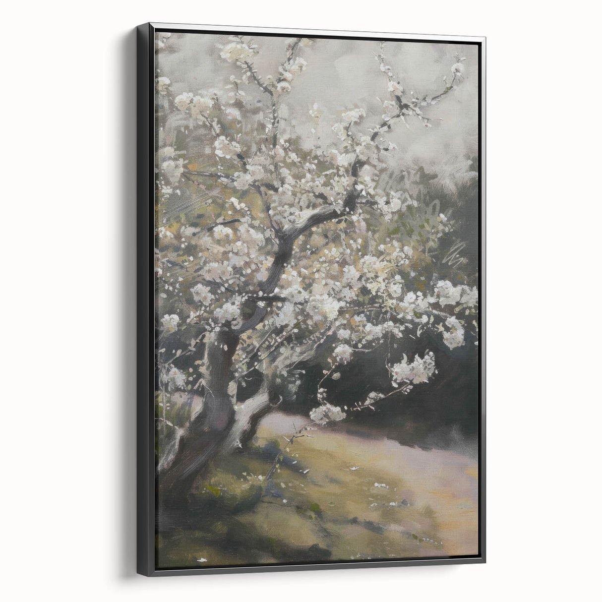 Framed canvas artwork showcasing vibrant abstract floral designs in a black frame, highlighting intricate colors and textures, ideal for modern home decor.