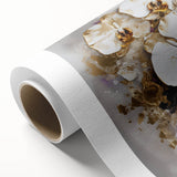 Abstract floral design on rolled canvas showcasing vibrant colors and intricate patterns, ideal for modern home decor, presented in a protective cardboard tube.