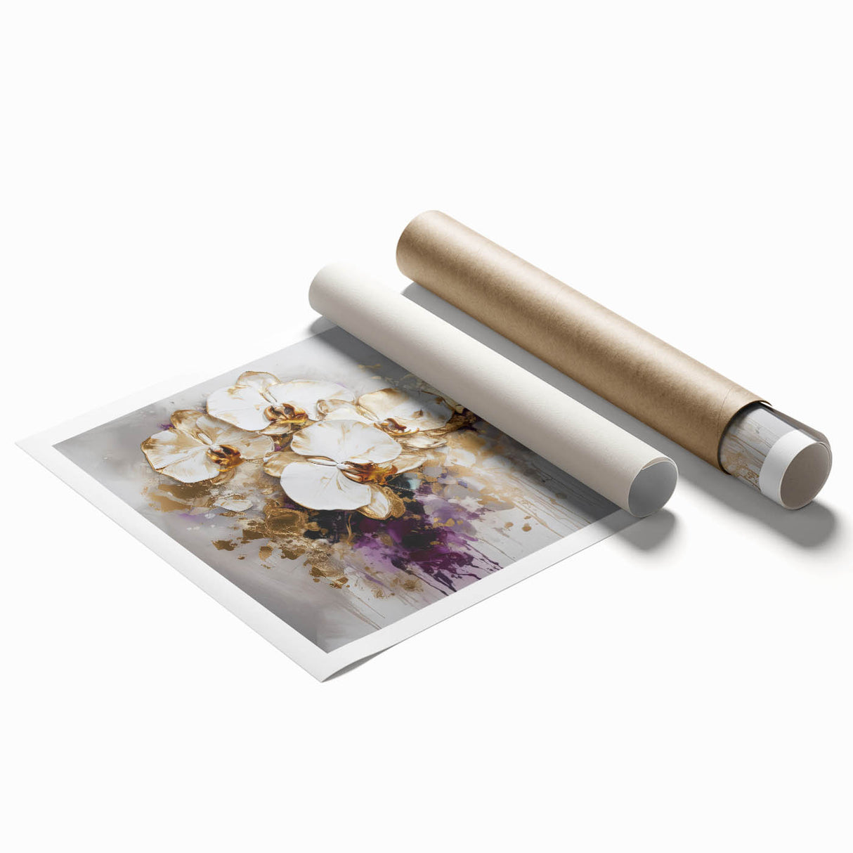 Vibrant abstract floral design rolled print showcasing bold colors and intricate patterns, ideal for home decor and art enthusiasts, packaged securely in a protective tube.