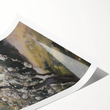 Abstract floral rolled print showcasing vibrant colors of pink, blue, and green, elegantly designed for home decor, packaged securely in a protective tube.