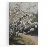 Abstract floral stretched canvas artwork showcasing vibrant colors of pink, blue, and green blooms, ideal for modern home decor and interior design enhancement.