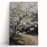 Abstract floral design on stretched canvas, featuring vibrant colors and intricate patterns, leaning against a neutral wall, perfect for modern home decor.