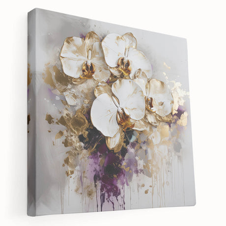 Abstract floral design on stretched canvas, showcasing vibrant colors and intricate patterns, displayed in a side view to highlight its depth and texture. Ideal for modern home decor.