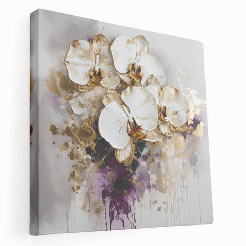 Abstract floral design on stretched canvas, showcasing vibrant colors and intricate patterns, displayed in a side view to highlight its depth and texture. Ideal for modern home decor.