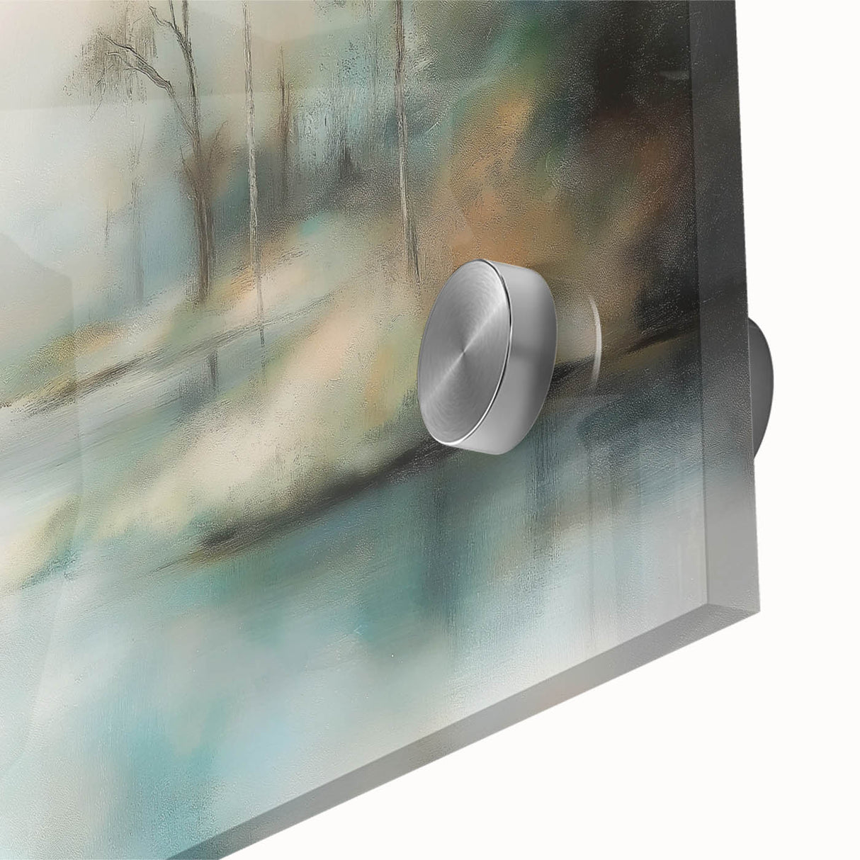 Close-up of an abstract landscape design on acrylic glass, showcasing vibrant colors and intricate textures that enhance modern home decor aesthetics.