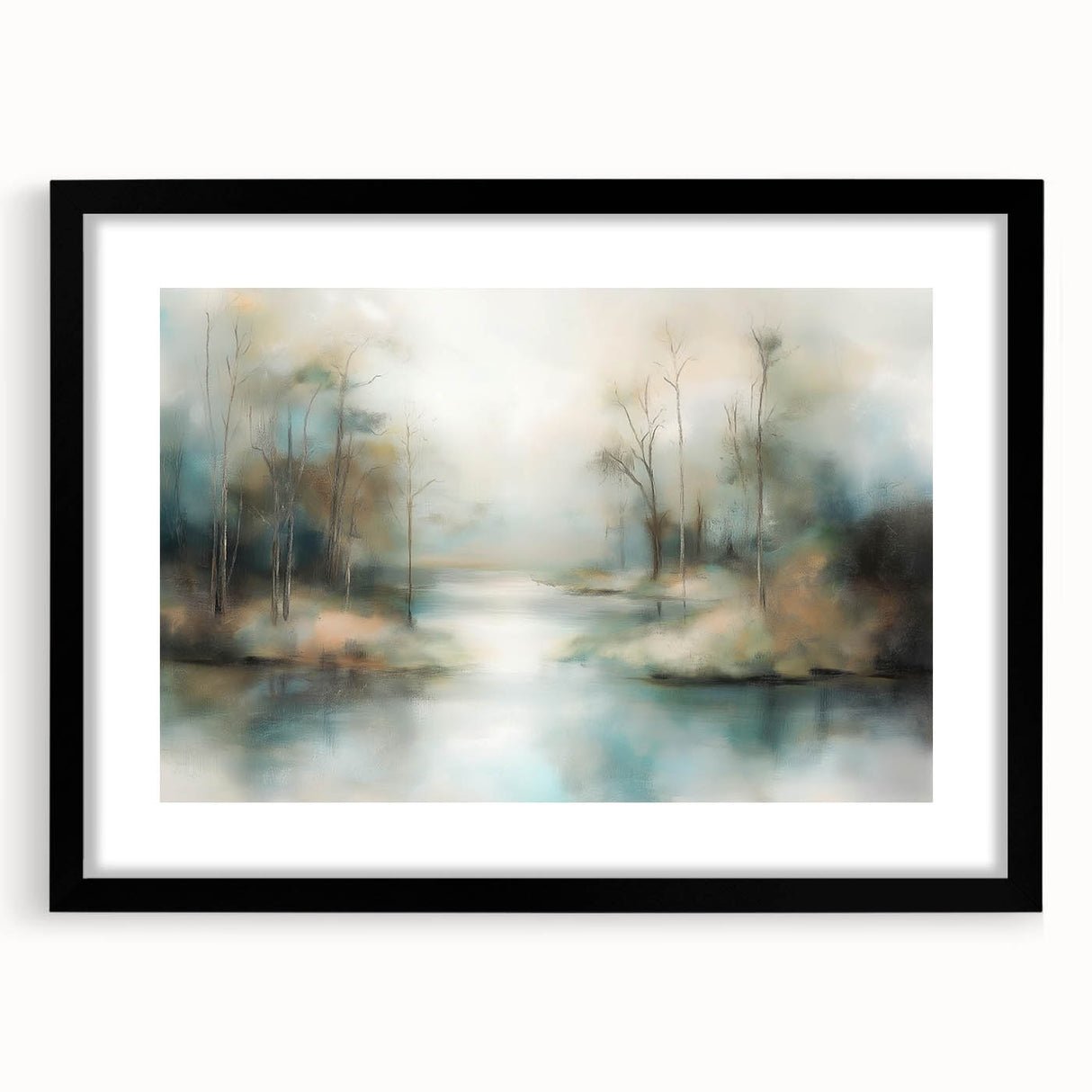 Abstract landscape artwork in a black frame with a mat, showcasing vibrant colors and dynamic patterns, ideal for modern home decor or art enthusiasts.