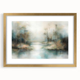 Abstract landscape artwork framed with a gold mat, showcasing vibrant colors and dynamic patterns, perfect for modern home decor in living rooms or offices.