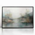 Abstract landscape artwork framed in black acrylic, showcasing vibrant colors and dynamic shapes, ideal for modern home decor or office settings. Perfect for adding a contemporary touch to any space.