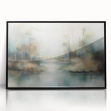 Abstract landscape artwork framed in black acrylic, showcasing vibrant colors and dynamic shapes, ideal for modern home decor or office settings. Perfect for adding a contemporary touch to any space.