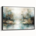 Framed canvas showcasing a modern abstract landscape design with vibrant colors and bold brush strokes, featuring a sleek black frame for an elegant display.