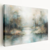 Abstract landscape artwork on stretched canvas showcasing vibrant colors and dynamic shapes, viewed from the side. Ideal for modern home decor, this piece adds a contemporary touch to any space. Perfect for art enthusiasts looking to enhance their interior aesthetics.