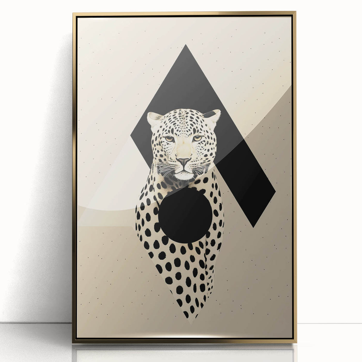 Framed abstract minimalist wall art featuring a gold-accented design on acrylic, set against a sleek backdrop, perfect for modern home decor. Ideal for enhancing aesthetic appeal in living spaces or offices.