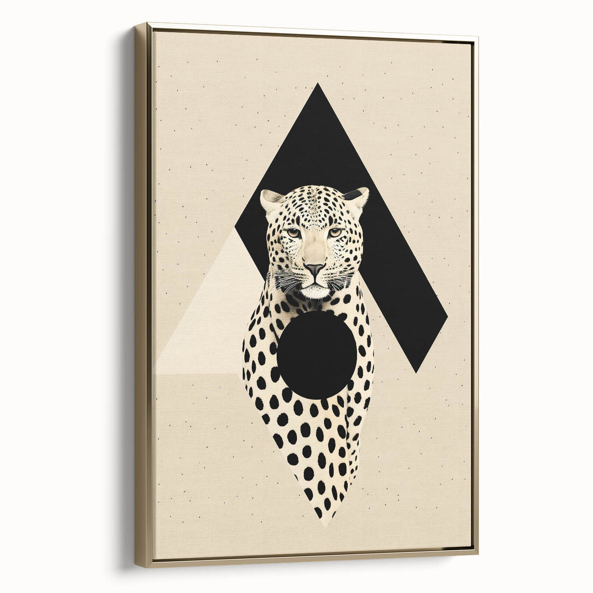 Abstract minimalist wall art framed in a sleek gold frame, showcasing a modern design with soft neutral tones and geometric shapes, perfect for contemporary decor.