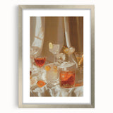 Textured abstract art print in muted earth tones, framed in silver, suitable for bedroom decor.