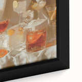 Extra large black wall art featuring colorful, textured food and drink motifs on a framed canvas.