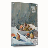 Acrylic glass print of large abstract fruit motifs in vibrant colors, suitable for dining room decor.