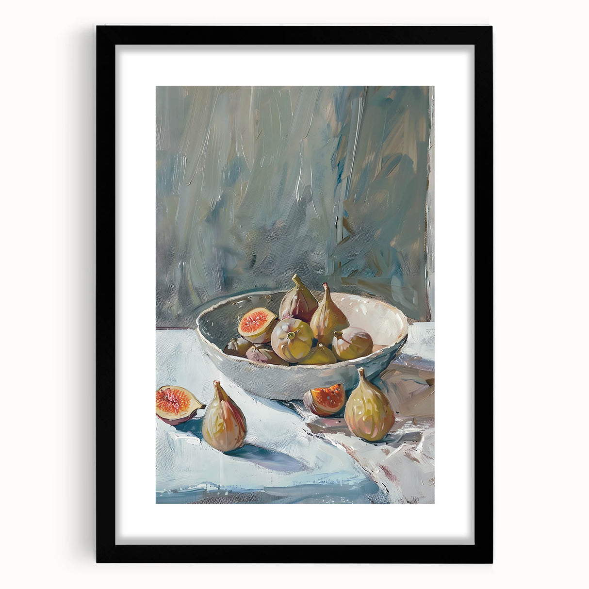 Extra large framed abstract art print featuring colorful, textured fruits, ideal for living room decor.