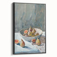 Black and white vintage poster art of assorted fruits, printed on framed canvas, suited for bedroom decor.