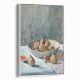 Vintage poster art of colorful fruits on a white framed canvas, ideal for living room decor.