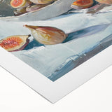 Art deco poster featuring an assortment of vibrant fruits on a rolled canvas, suitable for dining room decor.