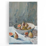 Black and white canvas print featuring assorted fruits and vegetables, ideal for kitchen wall art.